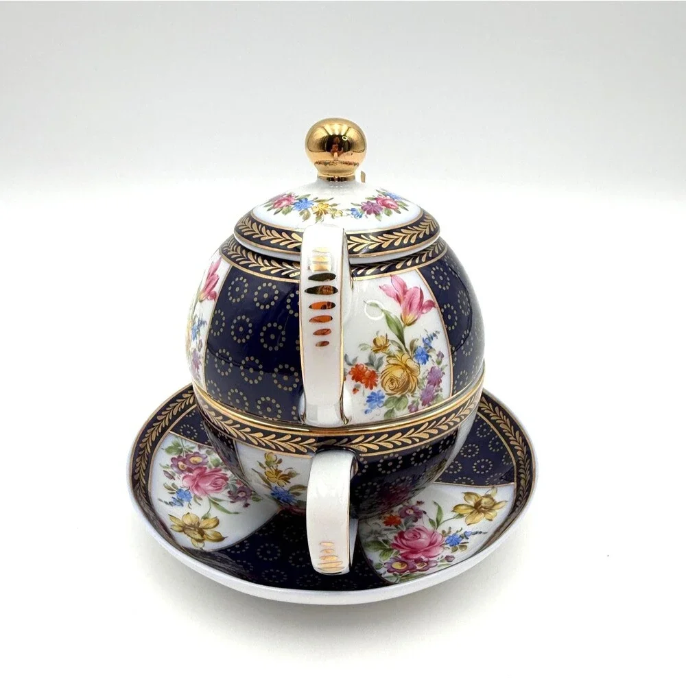 Floral Stackable Teapot & Individual Cup Coffee or Tea